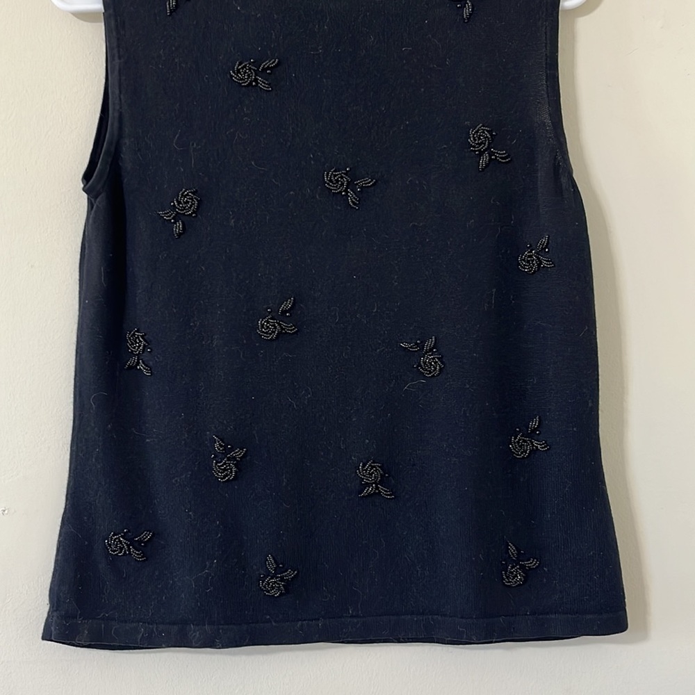 Talbots Black Beaded Detail Silk Cashmere Blend Lightweight Sweater Vest Size M - Picture 6 of 6